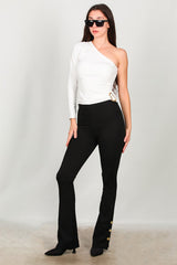Leggings Mit Knopfdetail Am Saum – Schwarz