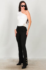 Leggings Mit Knopfdetail Am Saum – Schwarz