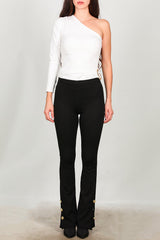 Leggings Mit Knopfdetail Am Saum – Schwarz
