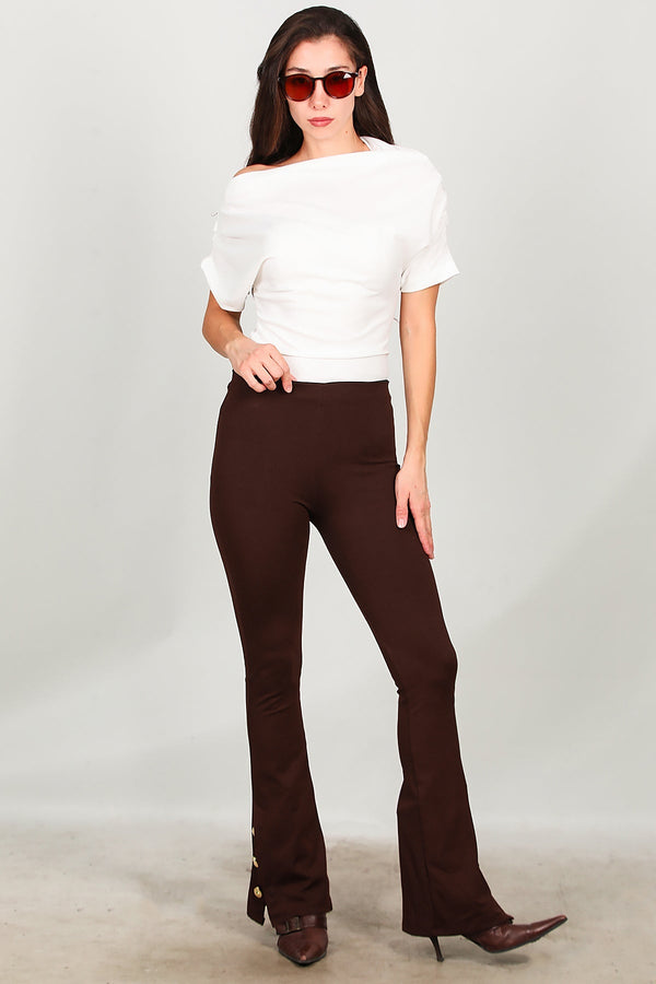 Flared Legging Met Knoopdetail Bij Zoom – Bruin