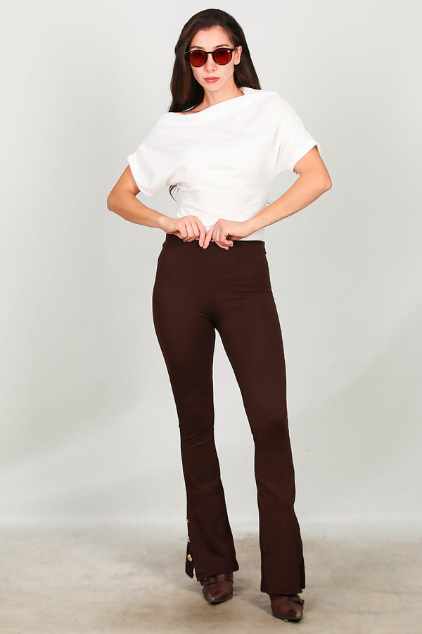 Flared Legging Met Knoopdetail Bij Zoom – Bruin
