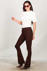 Flared Legging Met Knoopdetail Bij Zoom – Bruin
