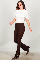 Flared Legging Met Knoopdetail Bij Zoom – Bruin