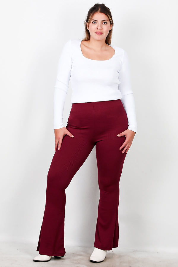 Plus - Size Geribbelde Flared Legging — Bordeaux