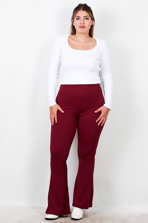 Plus - Size Geribbelde Flared Legging — Bordeaux