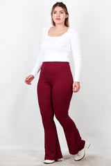 Plus - Size Geribbelde Flared Legging — Bordeaux