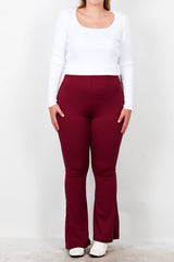 Plus - Size Geribbelde Flared Legging — Bordeaux