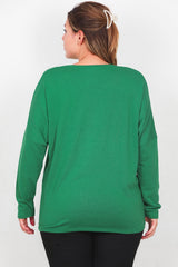 Plus - Size Blouse Met Print En Voorzak, Lange Mouw — Groen