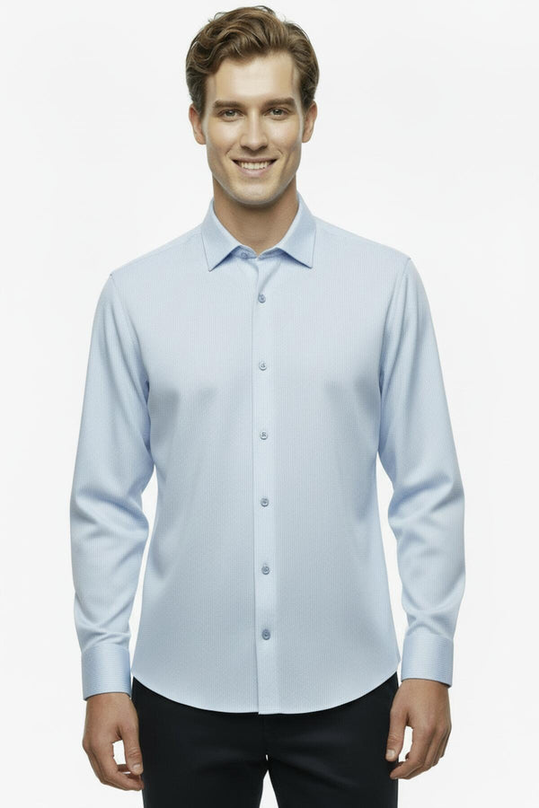 Heren Slim - Fit Gestreept Overhemd — Ijsblauw