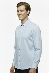 Heren Slim - Fit Gestreept Overhemd — Ijsblauw