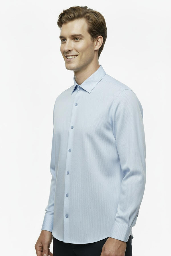 Heren Slim - Fit Gestreept Overhemd — Ijsblauw