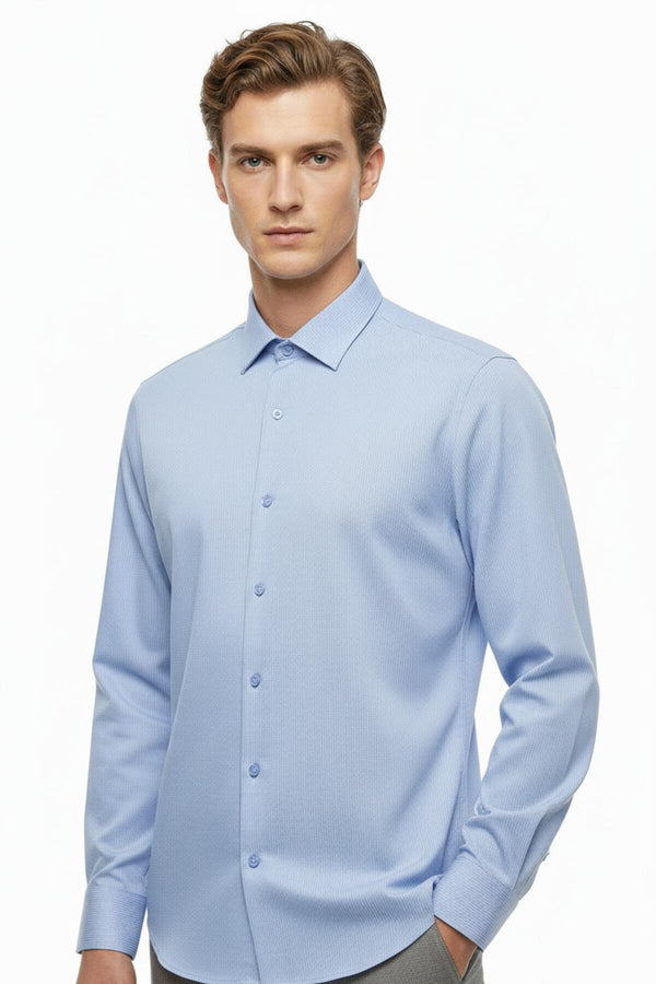Heren Slim - Fit Gestreept Overhemd — Blauw