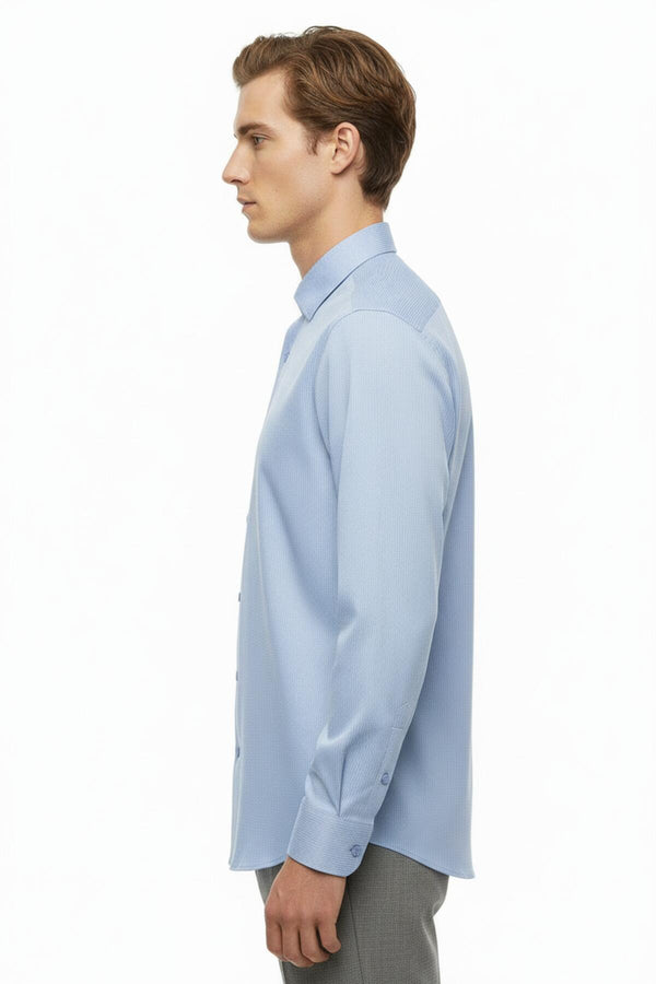 Heren Slim - Fit Gestreept Overhemd — Blauw