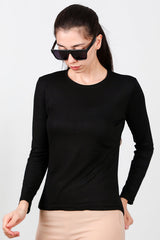 Ronde Hals Lange Mouw Jersey Top – Zwart