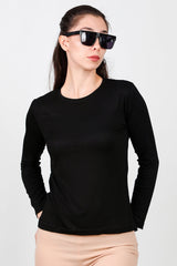 Ronde Hals Lange Mouw Jersey Top – Zwart