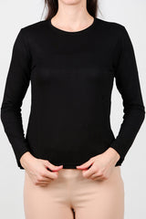 Ronde Hals Lange Mouw Jersey Top – Zwart