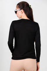 Ronde Hals Lange Mouw Jersey Top – Zwart