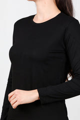 Ronde Hals Lange Mouw Jersey Top – Zwart