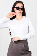 Ronde Hals Lange Mouw Jersey Top – Wit