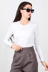 Ronde Hals Lange Mouw Jersey Top – Wit