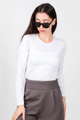 Ronde Hals Lange Mouw Jersey Top – Wit
