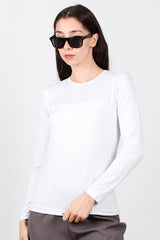 Ronde Hals Lange Mouw Jersey Top – Wit