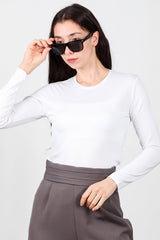 Ronde Hals Lange Mouw Jersey Top – Wit