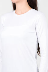 Ronde Hals Lange Mouw Jersey Top – Wit