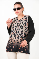 Plus - Size Blouse Met Luipaardprint — Zwart
