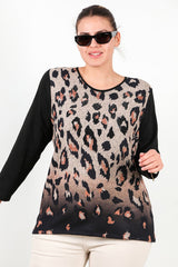 Plus - Size Blouse Met Luipaardprint — Zwart