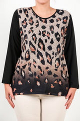 Plus - Size Blouse Met Luipaardprint — Zwart