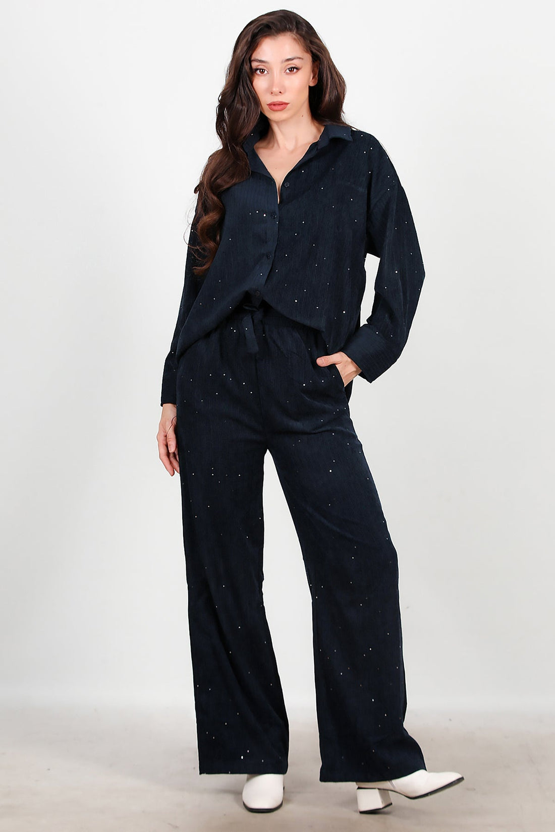 Samt - Hose Mit Pailletten — Marineblau