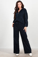 Samt - Hose Mit Pailletten — Marineblau