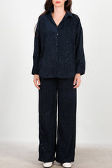 Samt - Hose Mit Pailletten — Marineblau