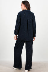 Samt - Hose Mit Pailletten — Marineblau