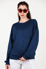 Dames Sweatshirt Met Ronde Hals — Marineblauw