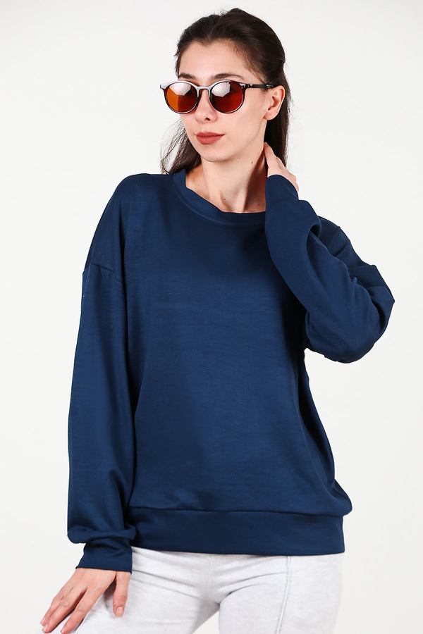 Dames Sweatshirt Met Ronde Hals — Marineblauw