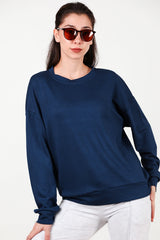 Dames Sweatshirt Met Ronde Hals — Marineblauw