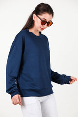 Dames Sweatshirt Met Ronde Hals — Marineblauw
