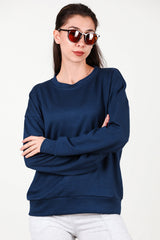 Dames Sweatshirt Met Ronde Hals — Marineblauw