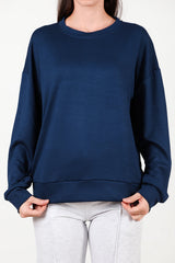 Dames Sweatshirt Met Ronde Hals — Marineblauw