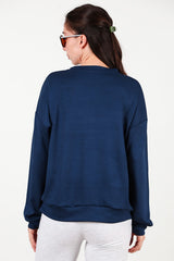 Dames Sweatshirt Met Ronde Hals — Marineblauw