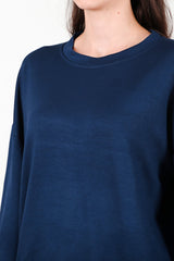 Dames Sweatshirt Met Ronde Hals — Marineblauw