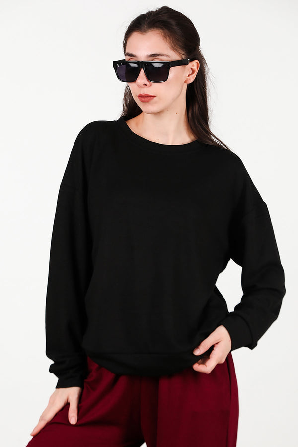 Ronde - Hals Sweatshirt, Zwart