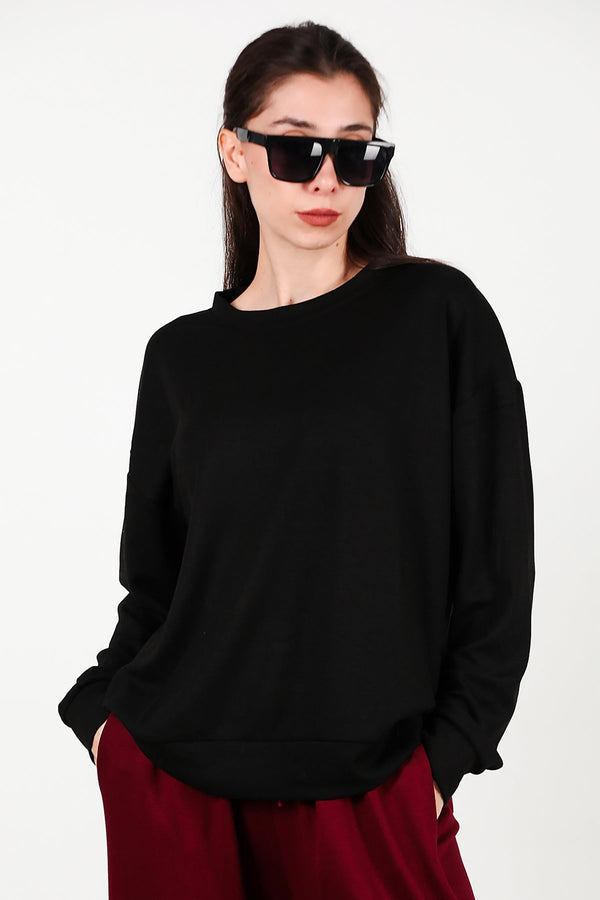 Ronde - Hals Sweatshirt, Zwart