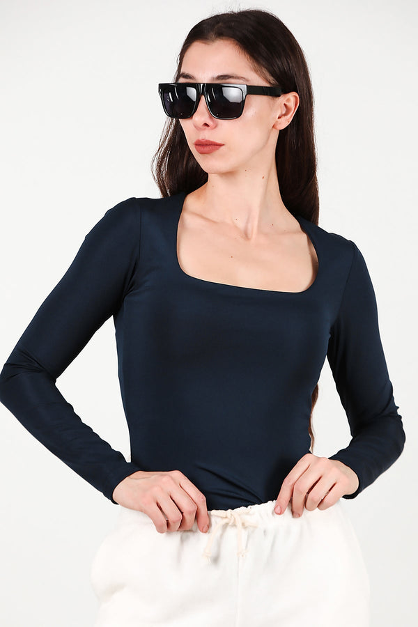 Body Met Vierkante Hals En Hemdje – Marineblauw