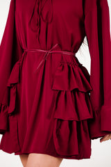 Kleid Mit Rüschen An Seiten Und Ärmeln — Bordeaux