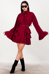Kleid Mit Rüschen An Seiten Und Ärmeln — Bordeaux