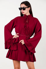 Kleid Mit Rüschen An Seiten Und Ärmeln — Bordeaux