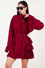 Kleid Mit Rüschen An Seiten Und Ärmeln — Bordeaux